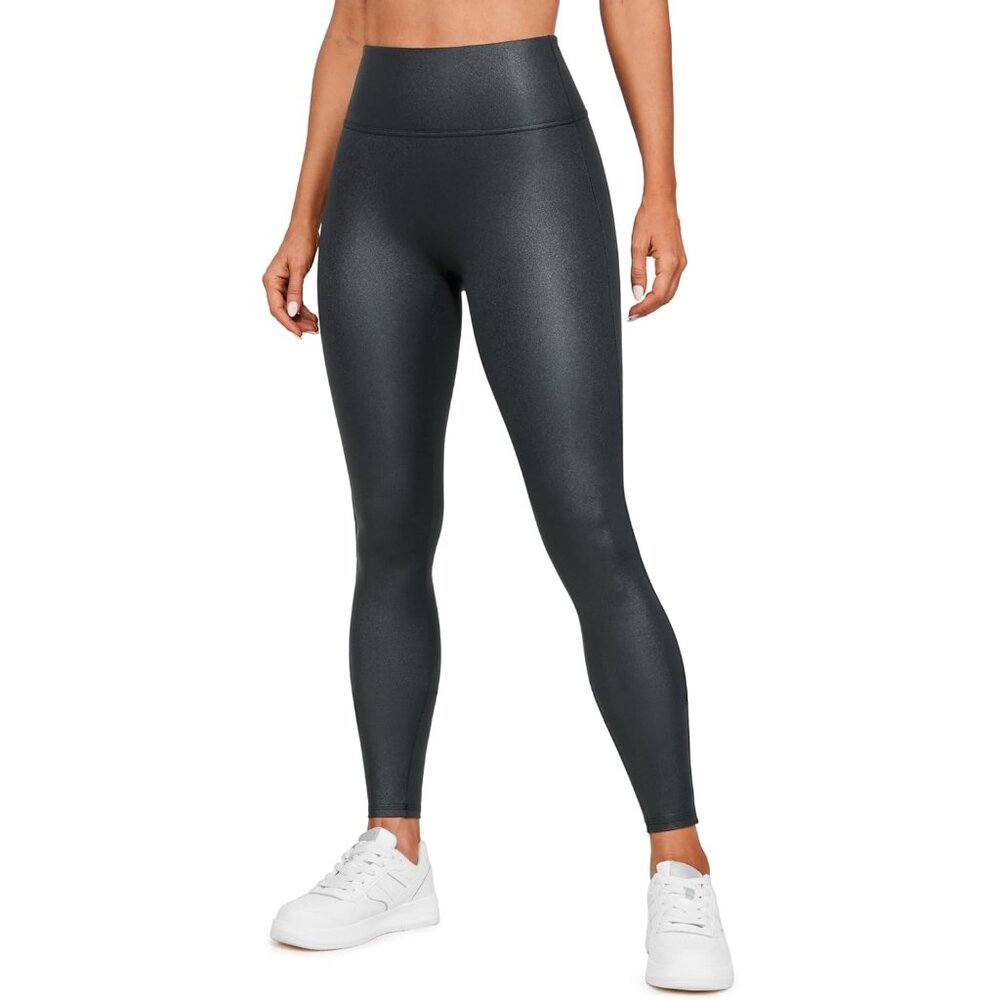 CRZYOGA Black Shine Workout Leggings Size Large NEW NWT